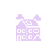 A purple house with clouds on top of it.