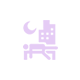 A purple icon of a building and a moon.